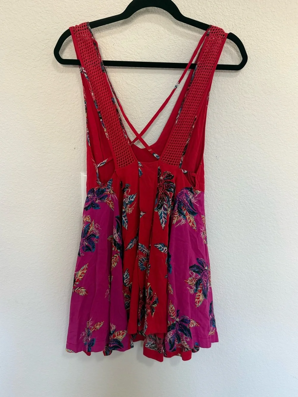 Free People Thought I Was Dreaming Open Back Red Pink Mini Swing Dress Sz XS
